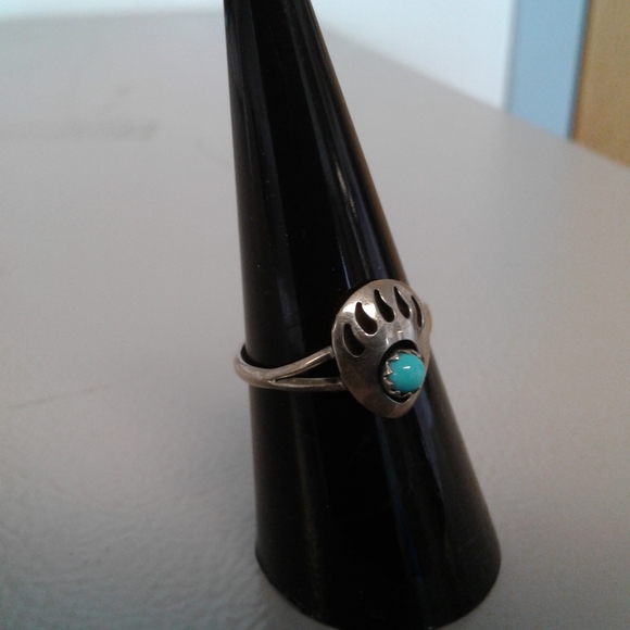 Native American Navajo Turquoise Bear Paw Ring - Picture 6 of 12